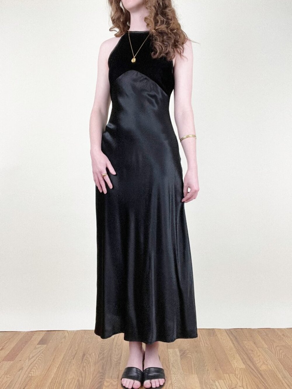Vintage Velvet Satin Maxi Dress Cocktail Attire Wedding Guest Formal Sexy 90s